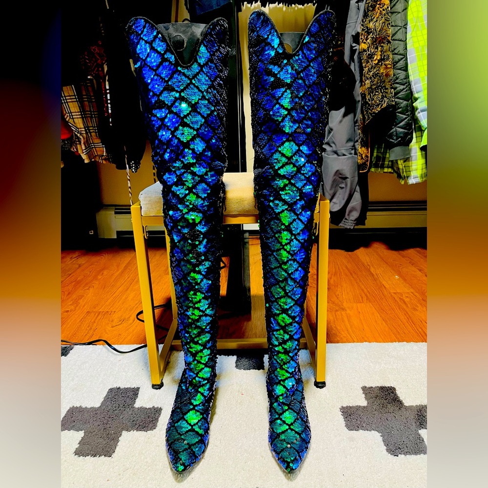 Michael Antonio Wande mermaid sequin thigh high size 6.5